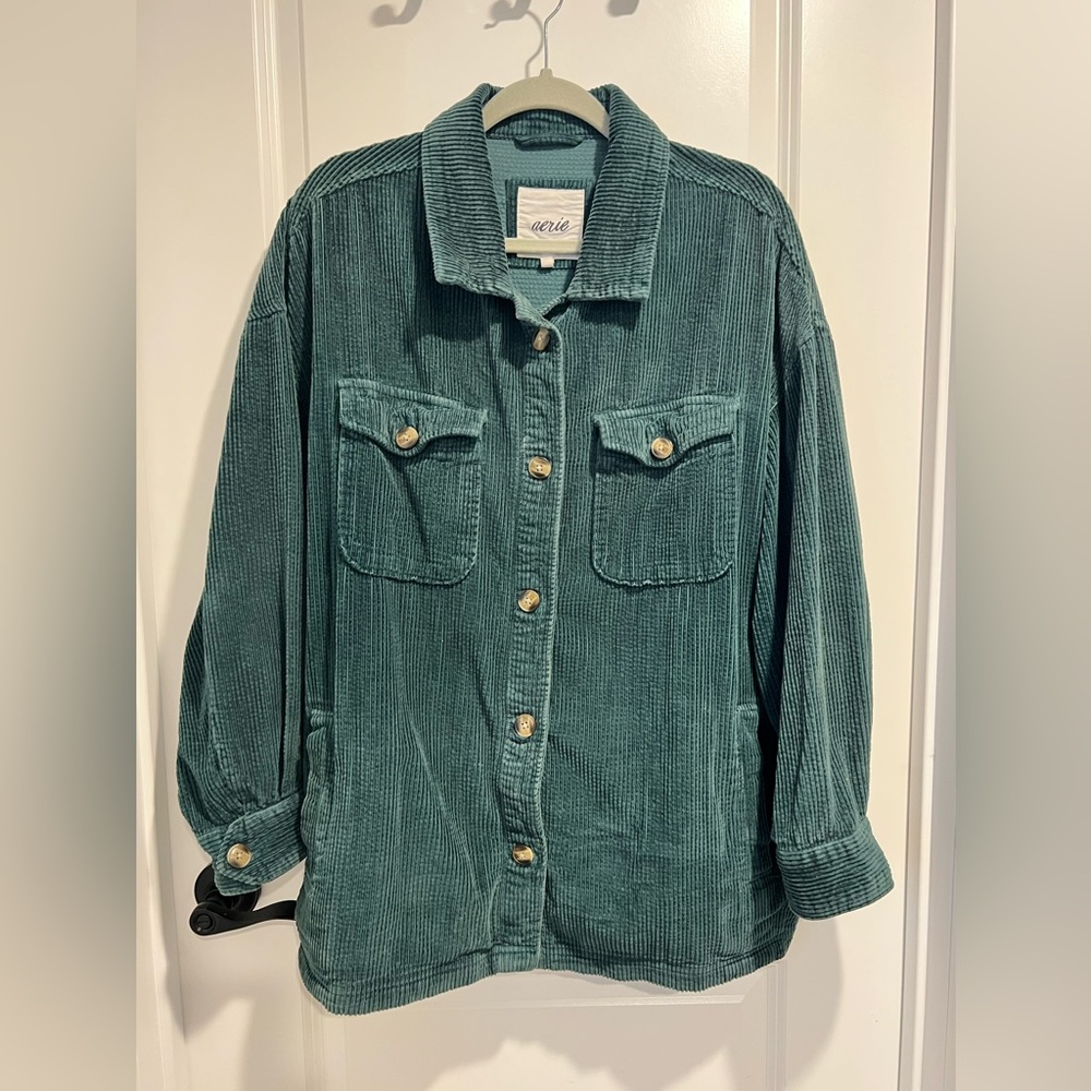 Aerie Corduroy Shacket - deep forest green - XL